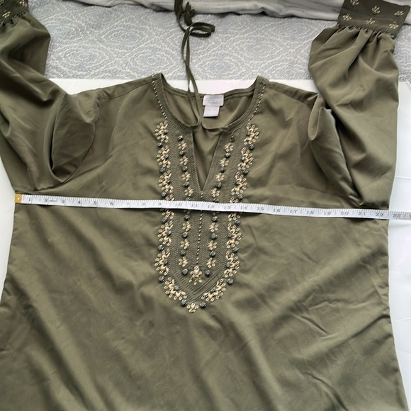 CHICO'S Embellished Peasant Blouse Fern Green Chico’s sz 2 US Women’s 12/14 - Picture 6 of 15